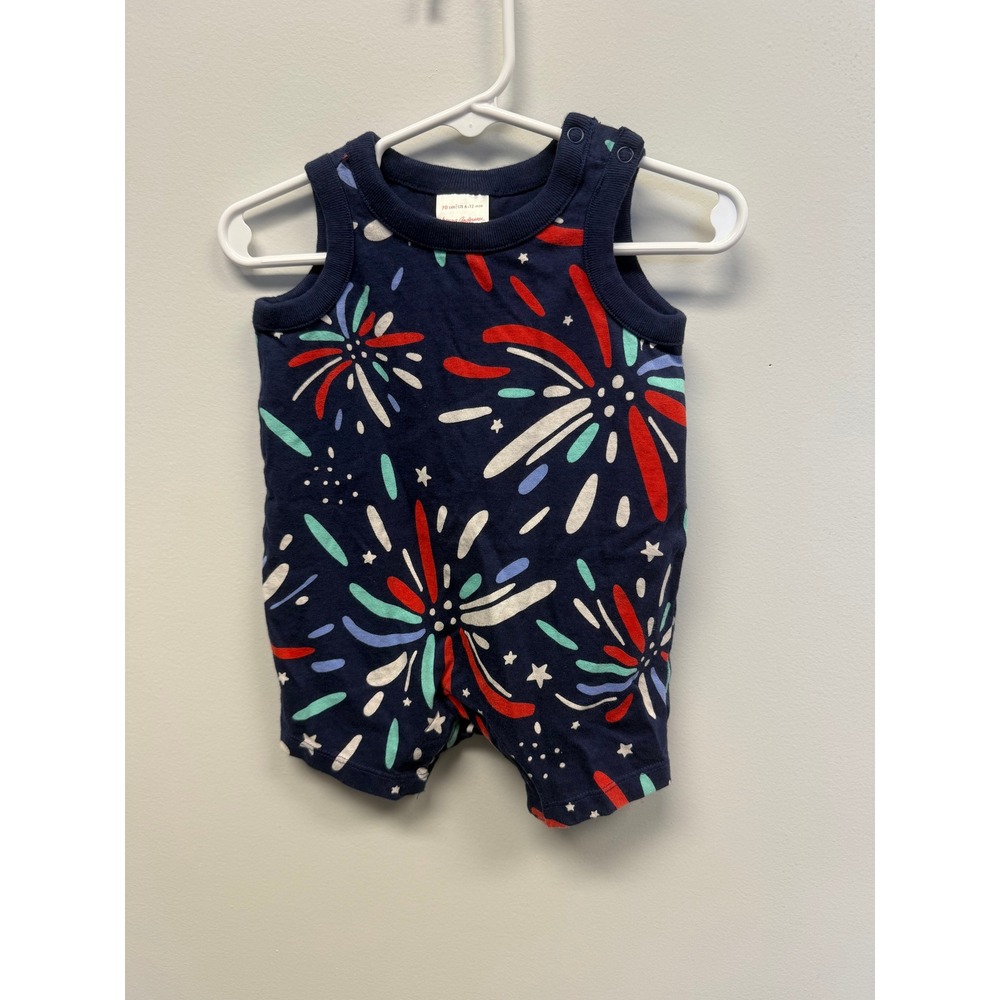 Hanna Andersson Baby Fireworks Sunsuit Navy Blue Cotton Romper 6-12 Months‎ 70cm